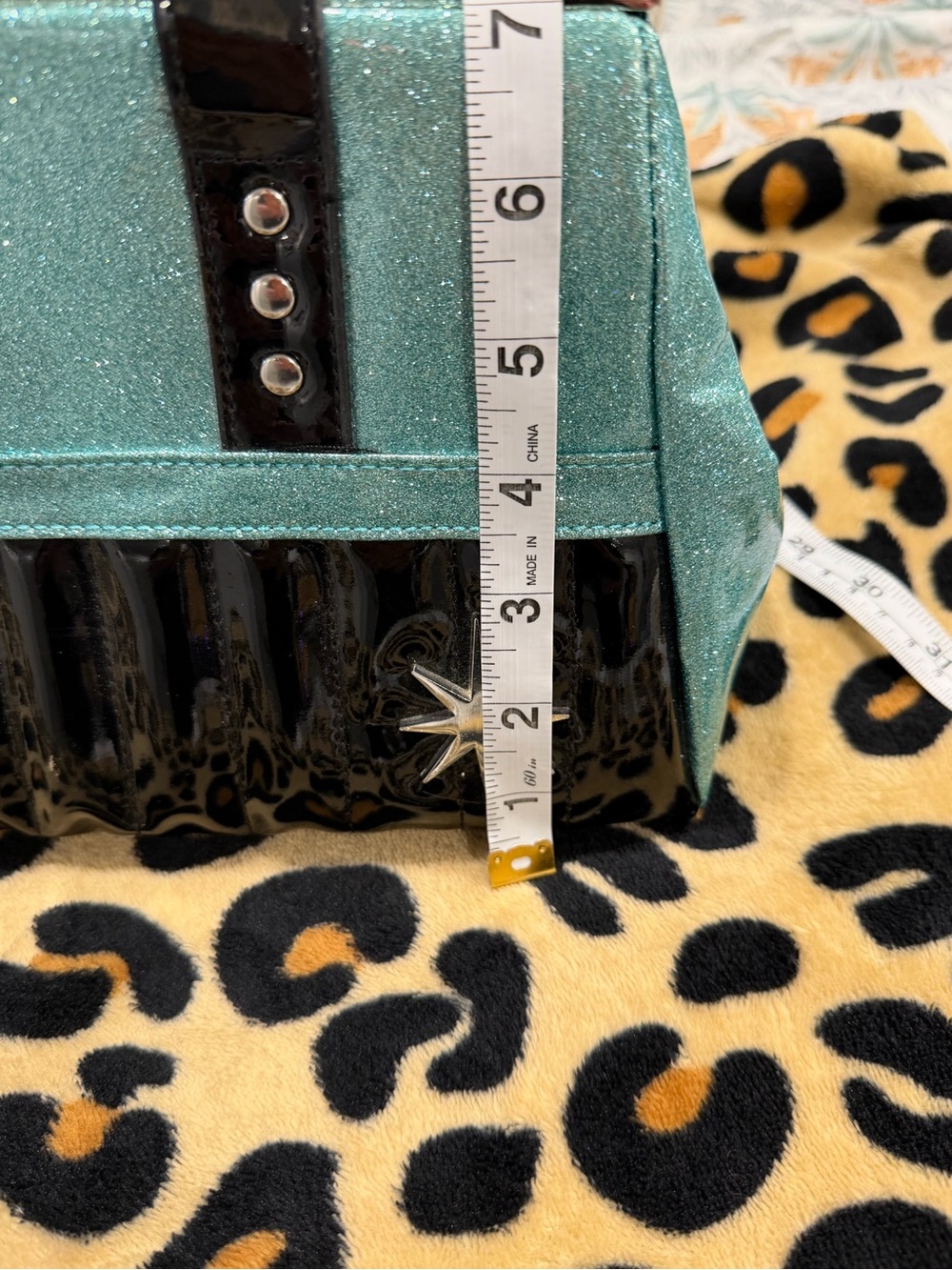 Lux de ville Black and Aqua Patent handbag - Picture 11 of 11
